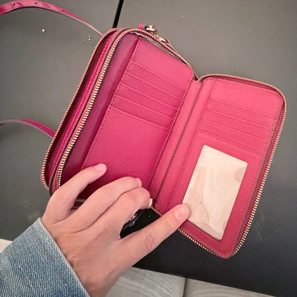 Michael Kors Crossbody Wallet Patent Leather Red 7x4x1.5 Inches Double Zipper - Picture 9 of 9